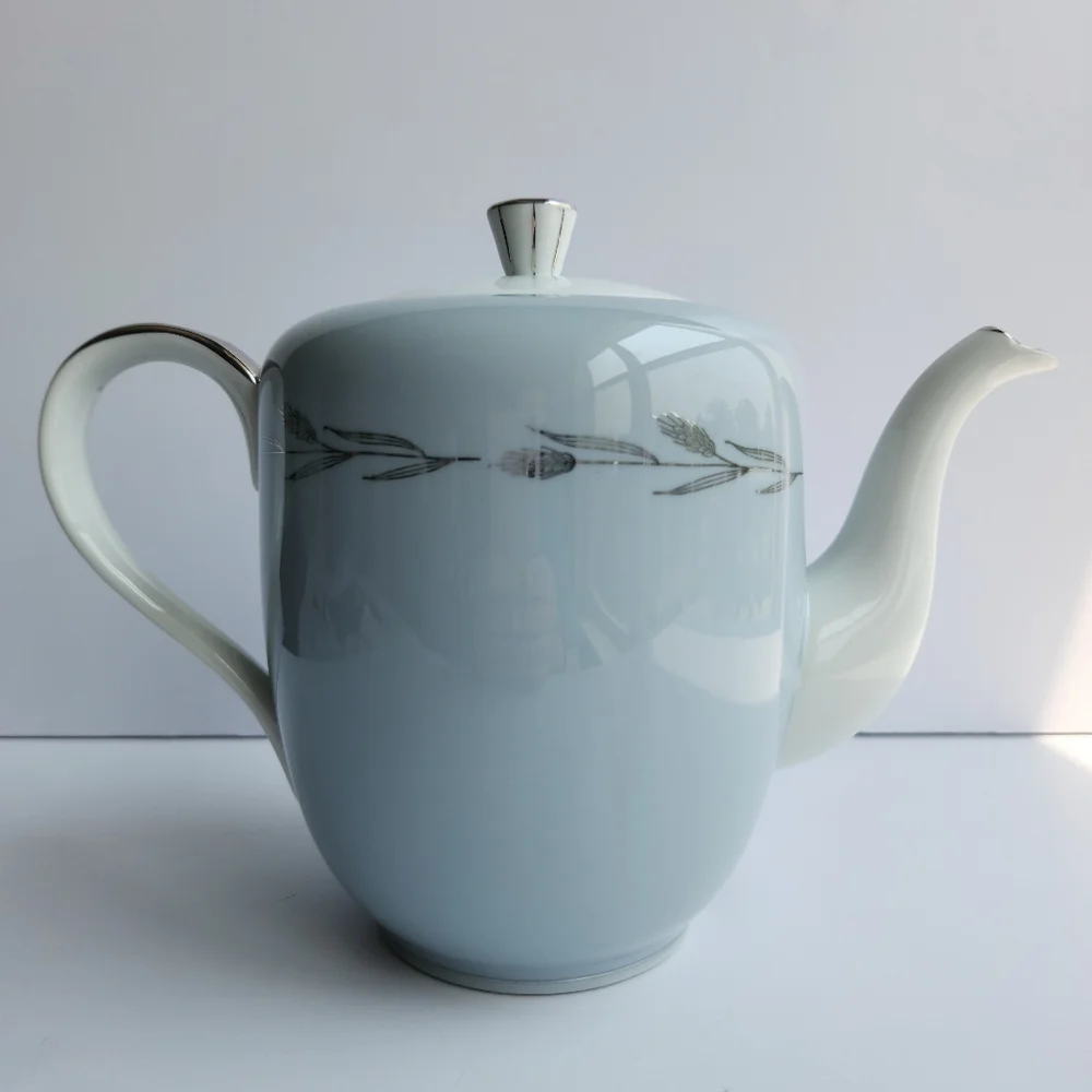 Vintage Rare Seyei Fine China Blue With Platinum Wheat Teapot #3282 Nagoya,Japan